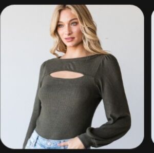 CY Fashion KFAB Designs Black Fitted Cutout Long Sleeve Top NWOT Medium